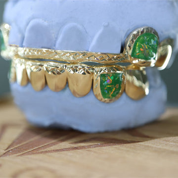 Atown Grillz "TWlSTED T" OPAL AND GOLD GRILLZ