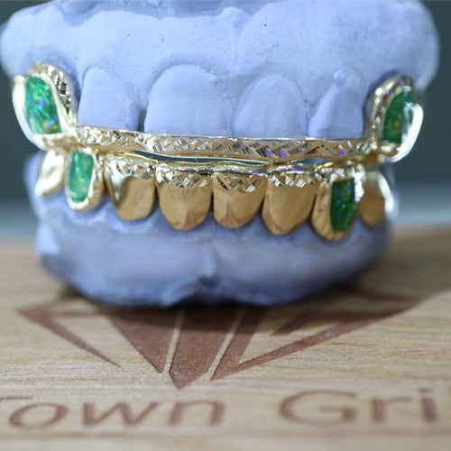 Atown Grillz "TWlSTED T" OPAL AND GOLD GRILLZ